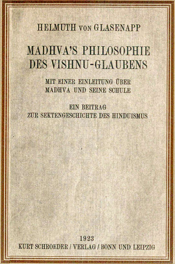 Titelblatt von Madhva's Philosophie des Vishnu Glaubens der Ausgabe von 1923